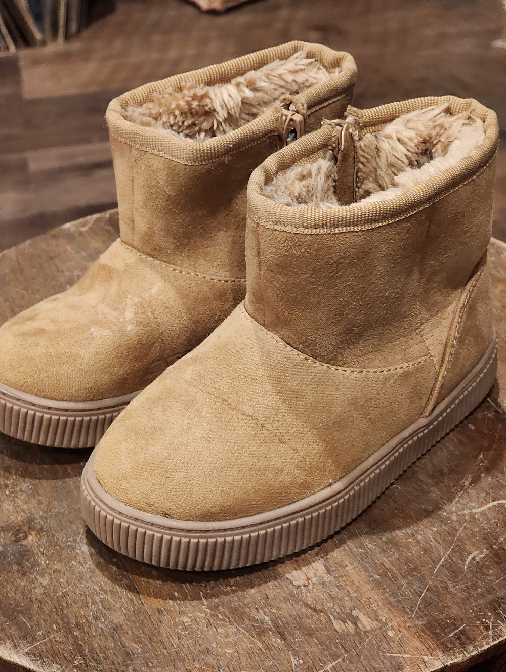 Cat & Jack Tan Ankle Boots - Suede-Look Girls 8